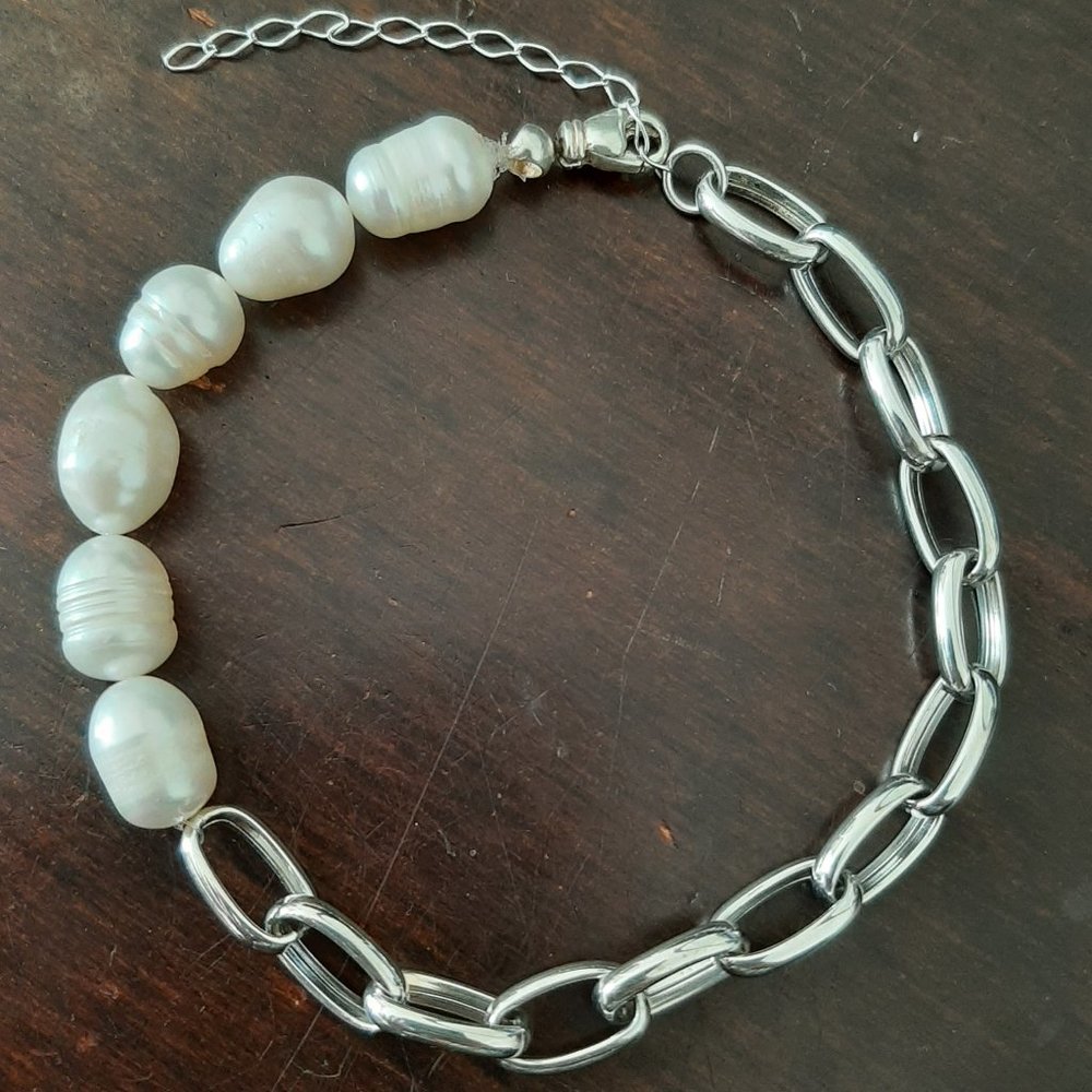 Baroque Pearl and 100% 925 Solid Sterling Silver Bracelet